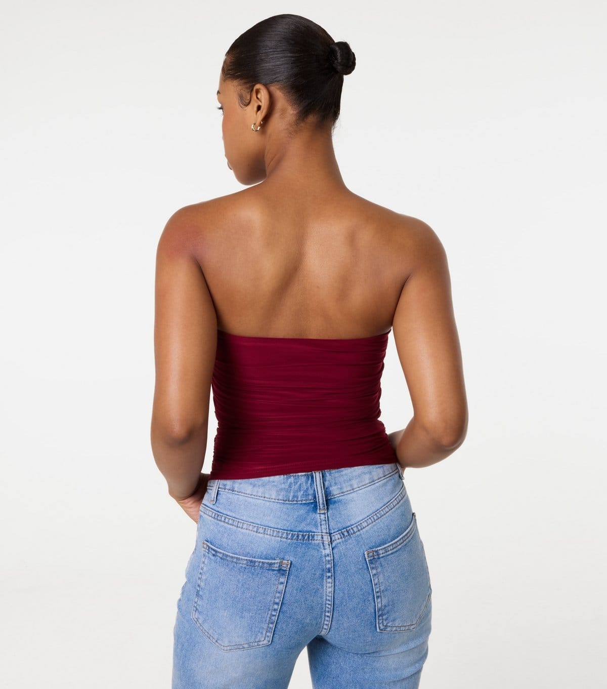 Pink Vanilla Women's Burgundy Slinky Jersey Bandeau Top Pink Vanilla New Look - 4