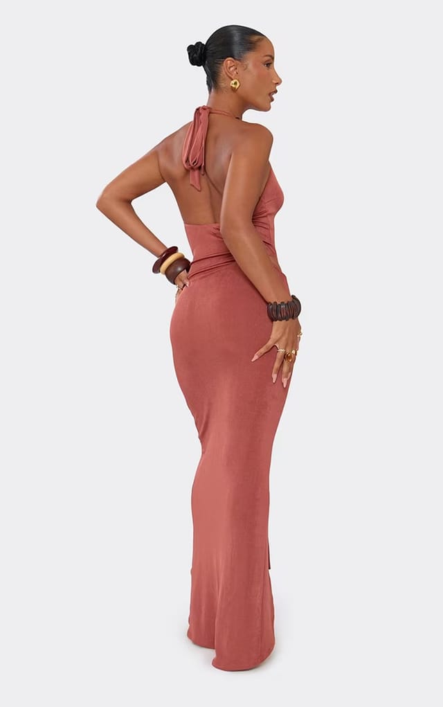 EGO Ruched Detail Draped Front Maxi Skirt In Rust, Women's Size UK 6 - 2