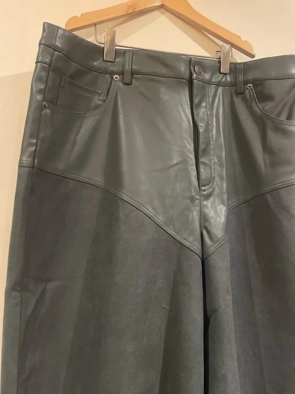 ASOS Grey Faux Leather Wide-Leg Trousers