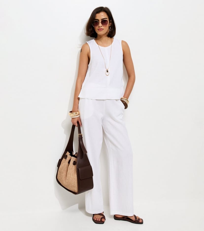 New Look Women's White Linen Blend Wide Leg Trousers New Look - 1