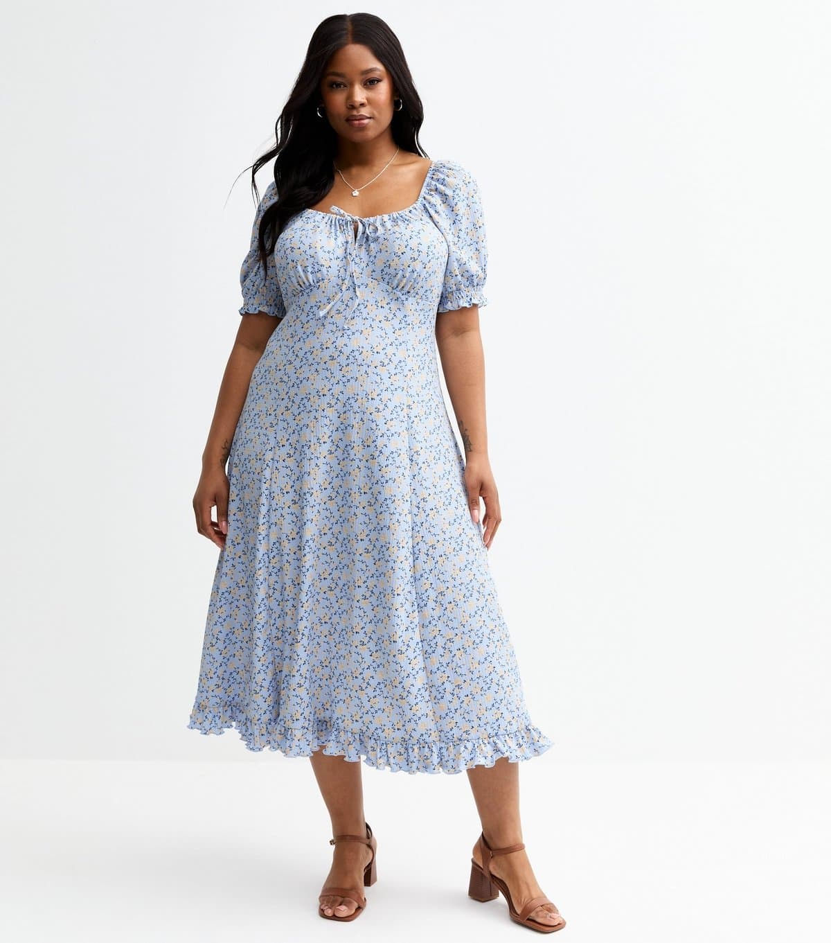 New Look Women's Plus Size Blue Floral Print Midi Dress Curves New Look