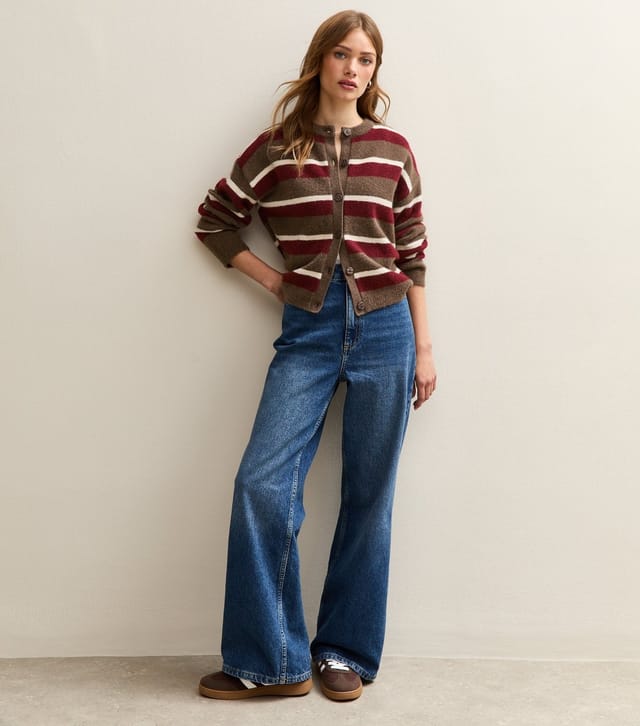 New Look Women's Brown Striped Crew Neck Cardigan New Look - 3