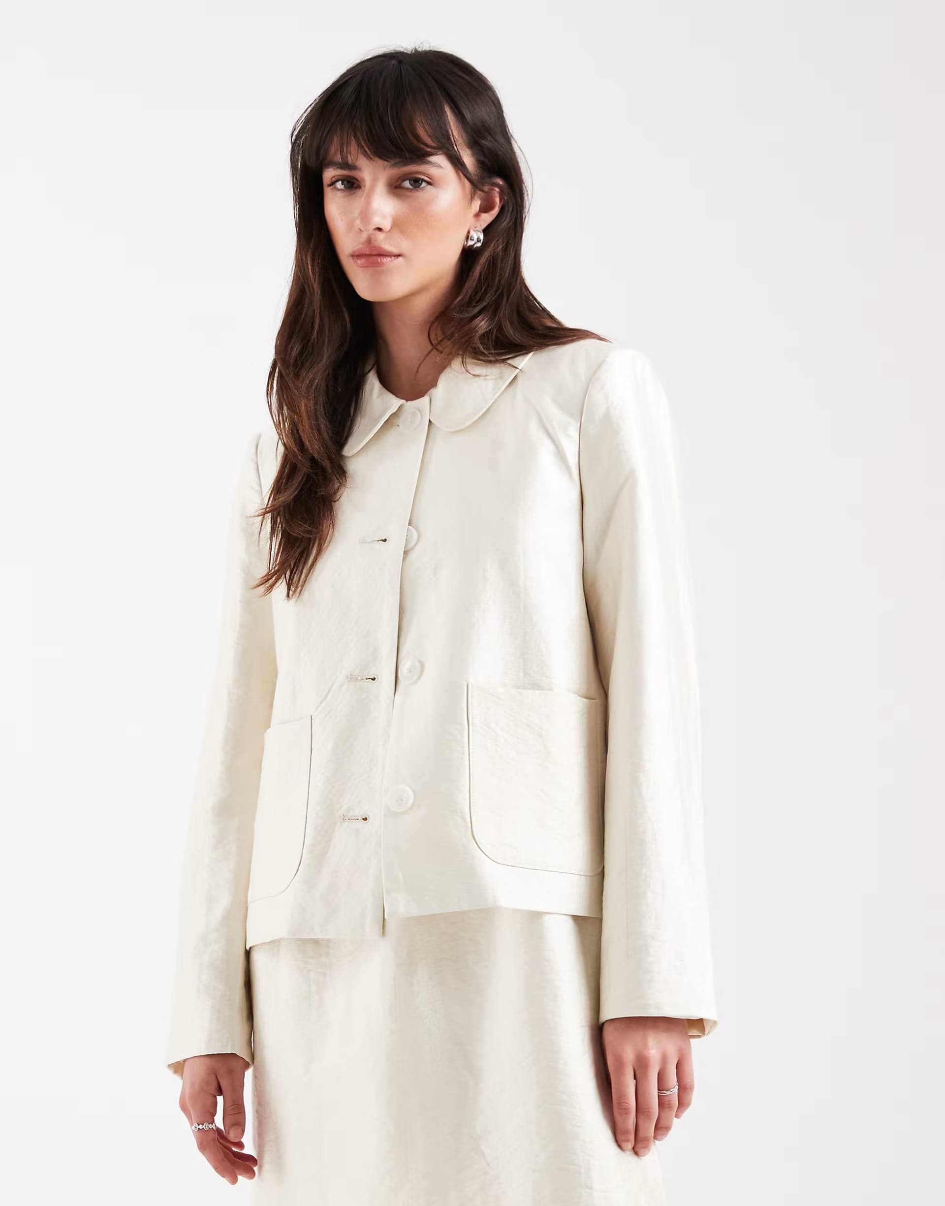 ASOS AWARE pocket front short jacket co-ord in white shimmer