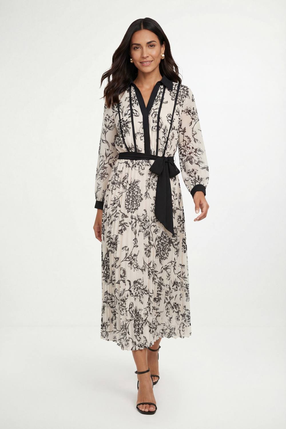 Wallis Wallis Women's Floral Contrast Pleated Midi Dress in Ivory - 2