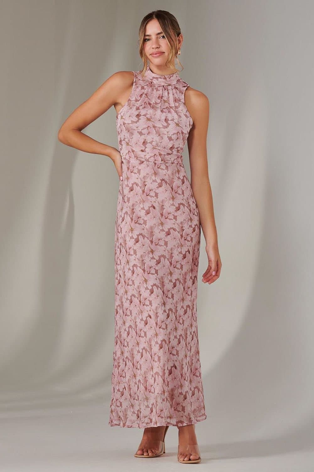 Jolie Moi Jolie Moi Women's Chiffon Maxi Dress in Light Pink