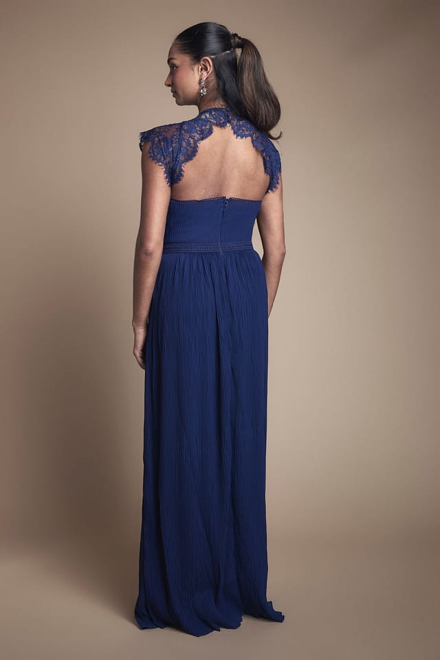 Oasis Oasis Women's Delicate Lace Bodice Maxi Bridesmaid Dress in Navy - 3