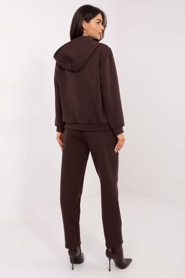 Love Lace Love Lace Women's Quilted Viscose Zip Hoodie & Tapered Pants Set in Brown - 2