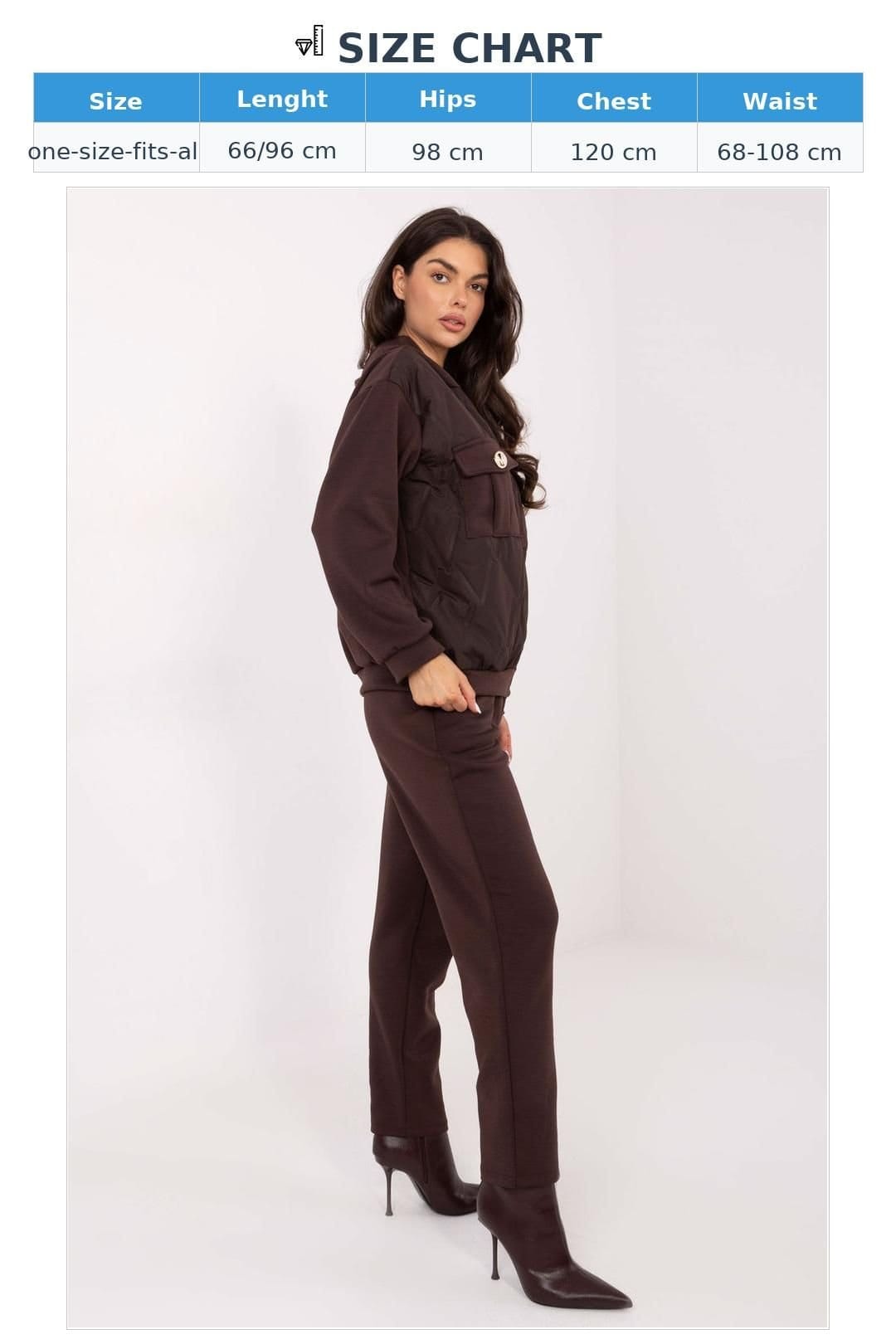 Love Lace Love Lace Women's Quilted Viscose Zip Hoodie & Tapered Pants Set in Brown - 4