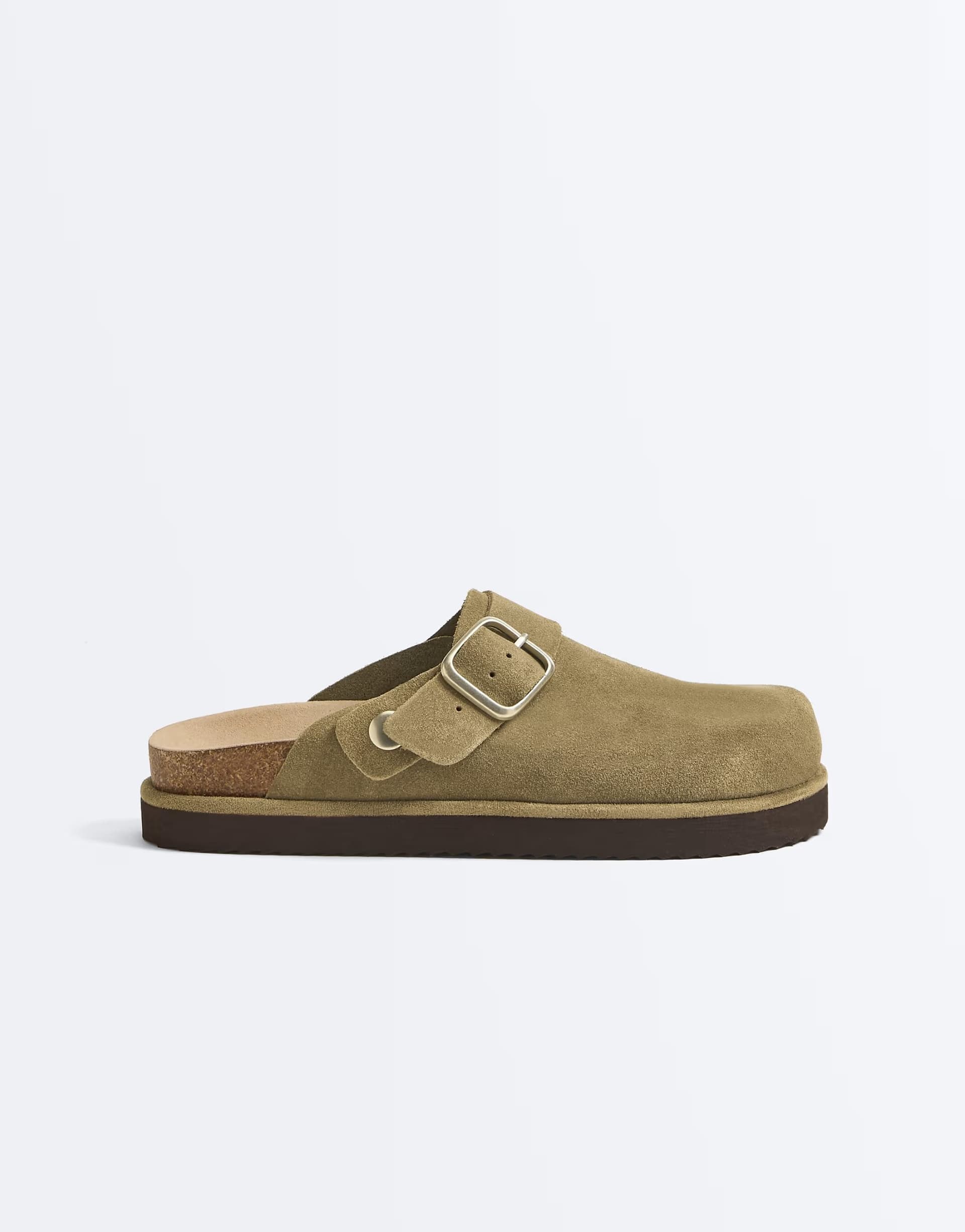 ASOS OYSHO Split-leather buckled mules in khaki
