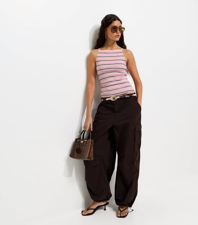 New Look Women's Pink Striped Ribbed Jersey Vest New Look - 3