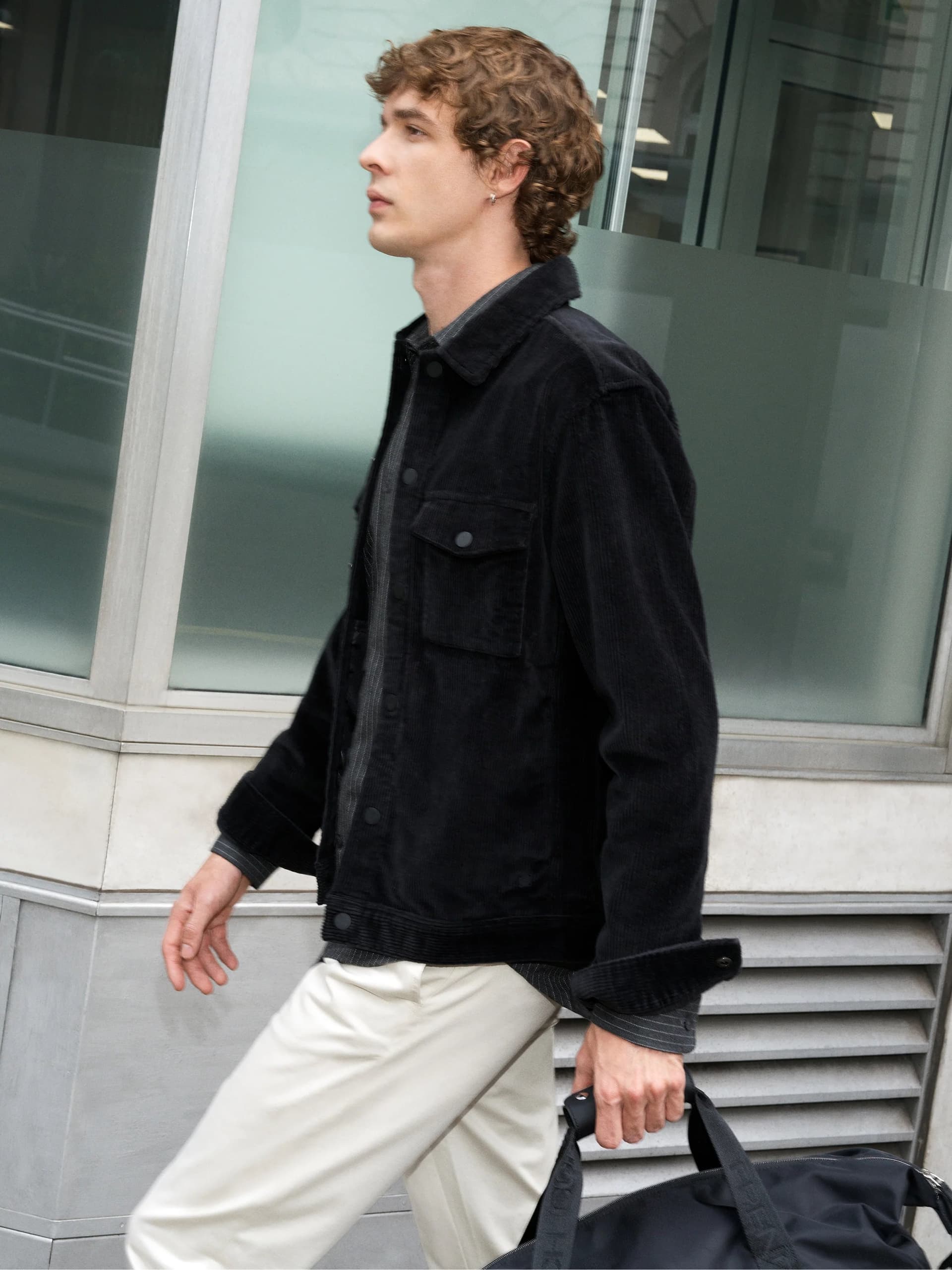 French Connection Black Corduroy Utility Jacket Black