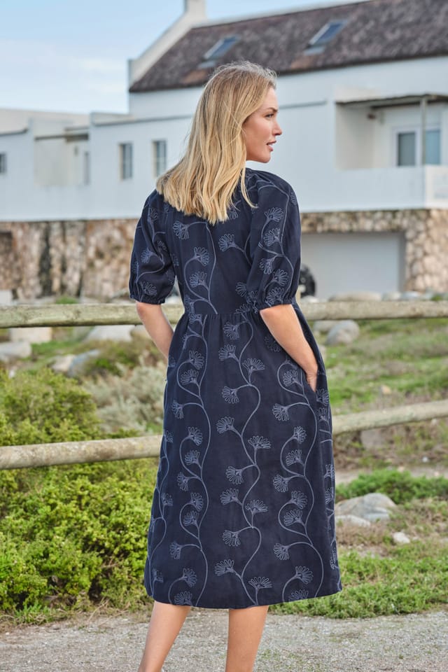 WoolOvers WoolOvers Women's Button Through Cornelli Midi Dress in Blue - 2