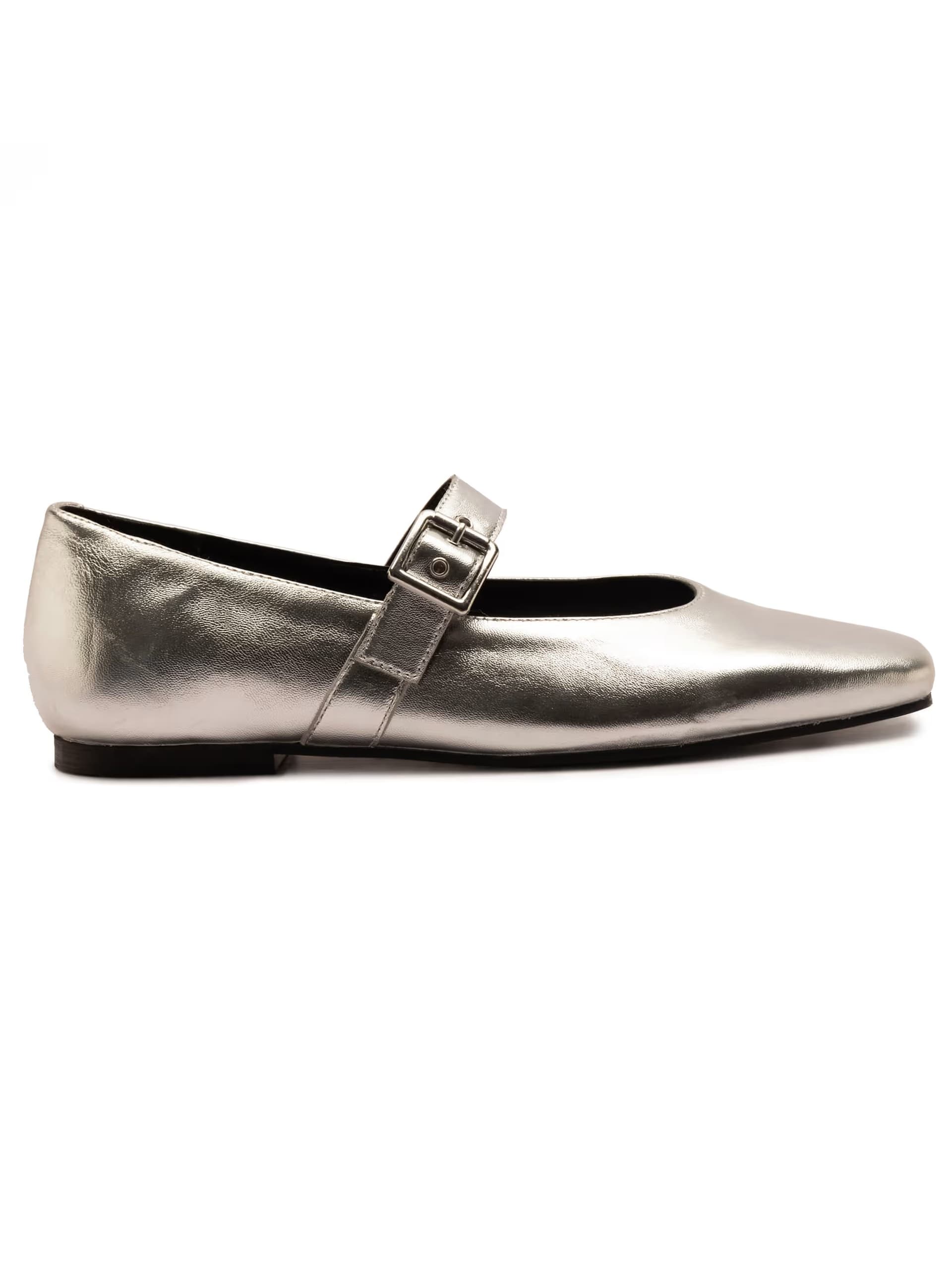 ASOS Off The Hook Cuffley leather square toe mary jane flats in silver