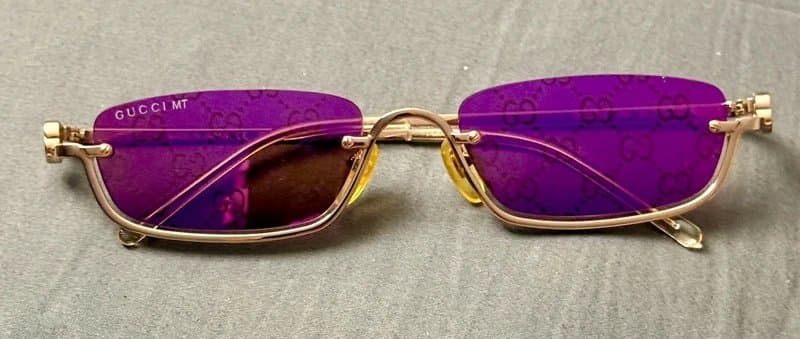 Gucci Gucci GG1278S 005 Purple Monogram Sunglasses Gold Frame – As New with Case