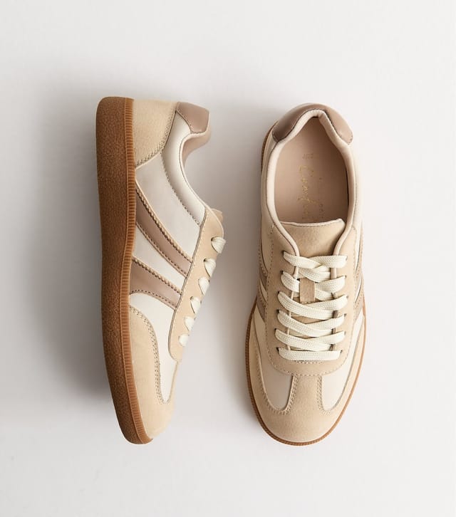New Look Women's Off White Contrast Panel Gum Sole Trainers Vegan New Look - 2