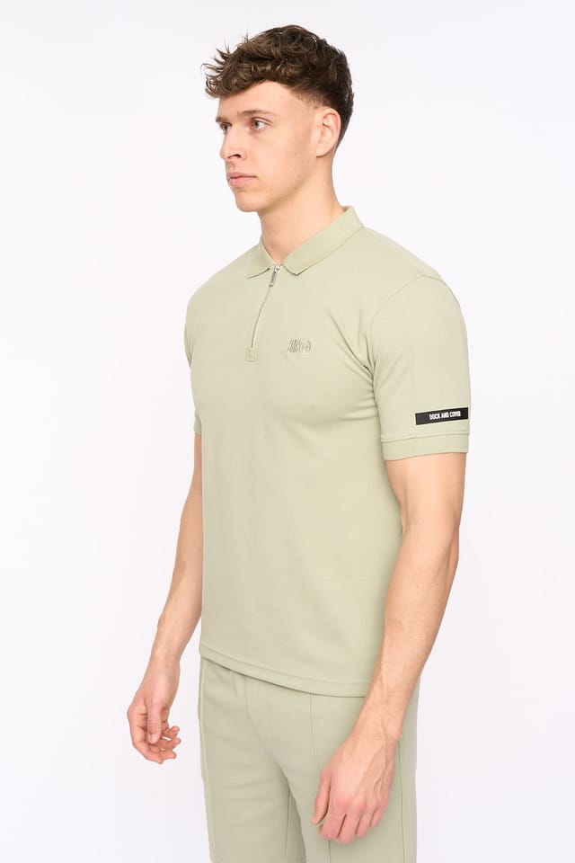 Duck&Cover Duck&Cover Men's Sherborn Smart Zip Polo with Sleeve Panels in Light Green - 3