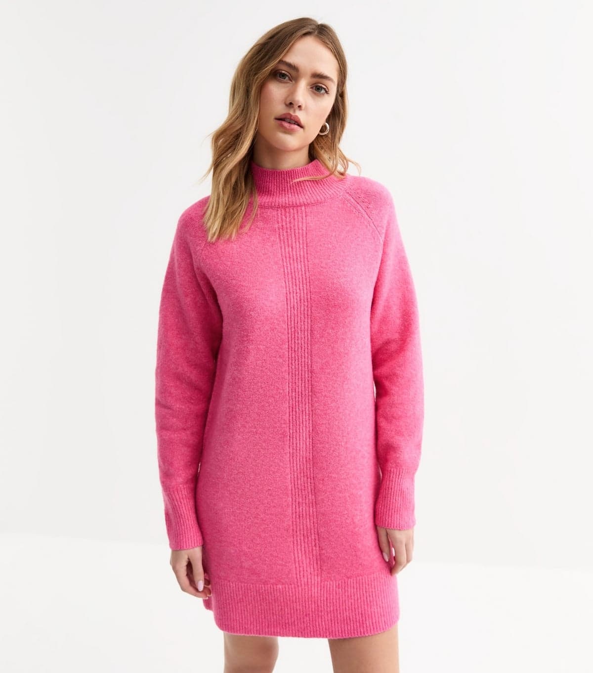 Sunshine Soul Women's Bright Pink High Neck Knit Mini Dress Sunshine Soul New Look