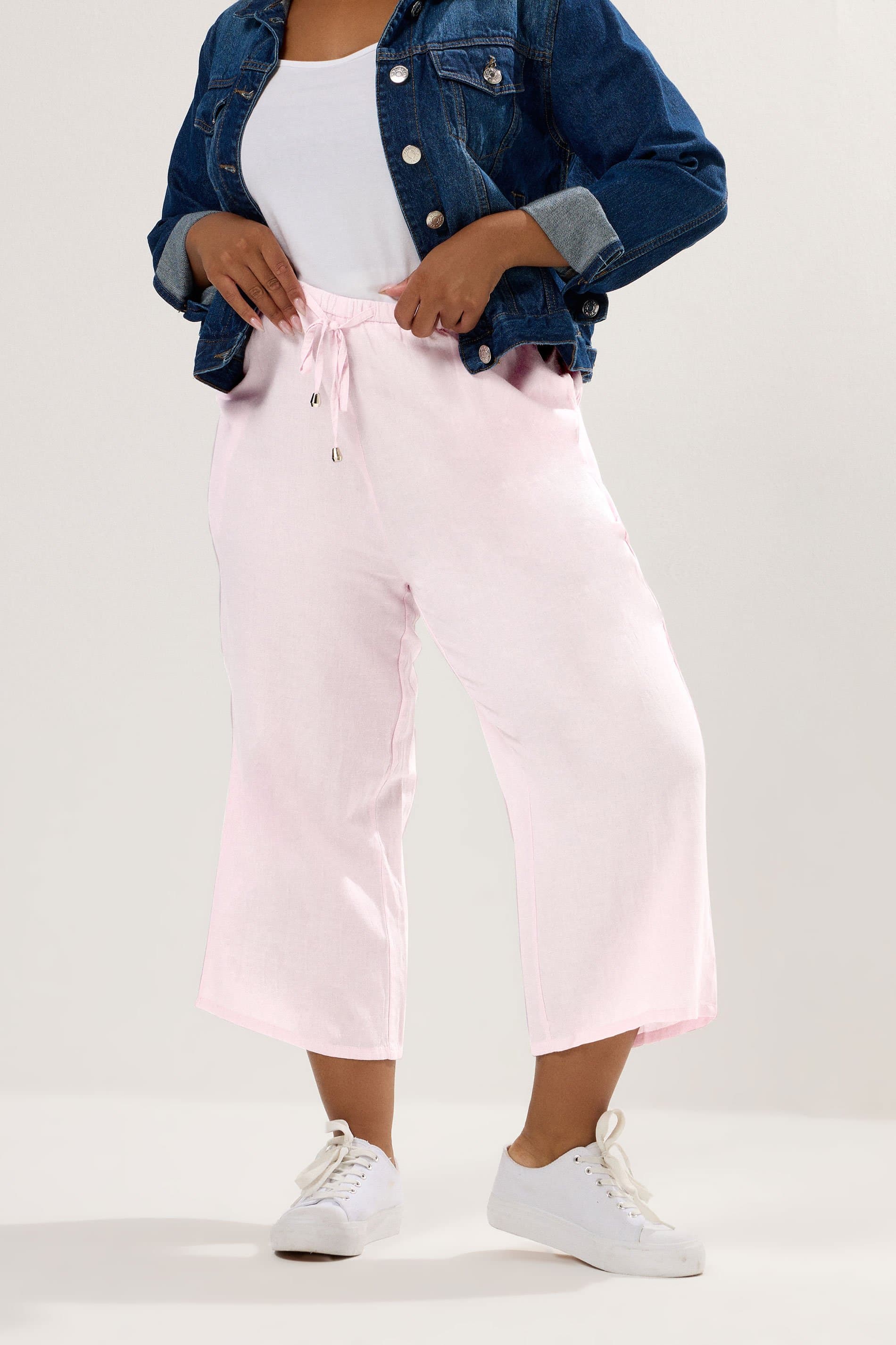 Yours Plus Size Light Pink Wide Leg Linen Culottes