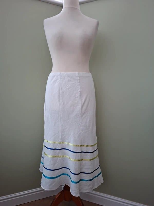 Bonmarché Bonmarche Ivory Linen Mix Midi Skirt Elasticated Waist Size 14