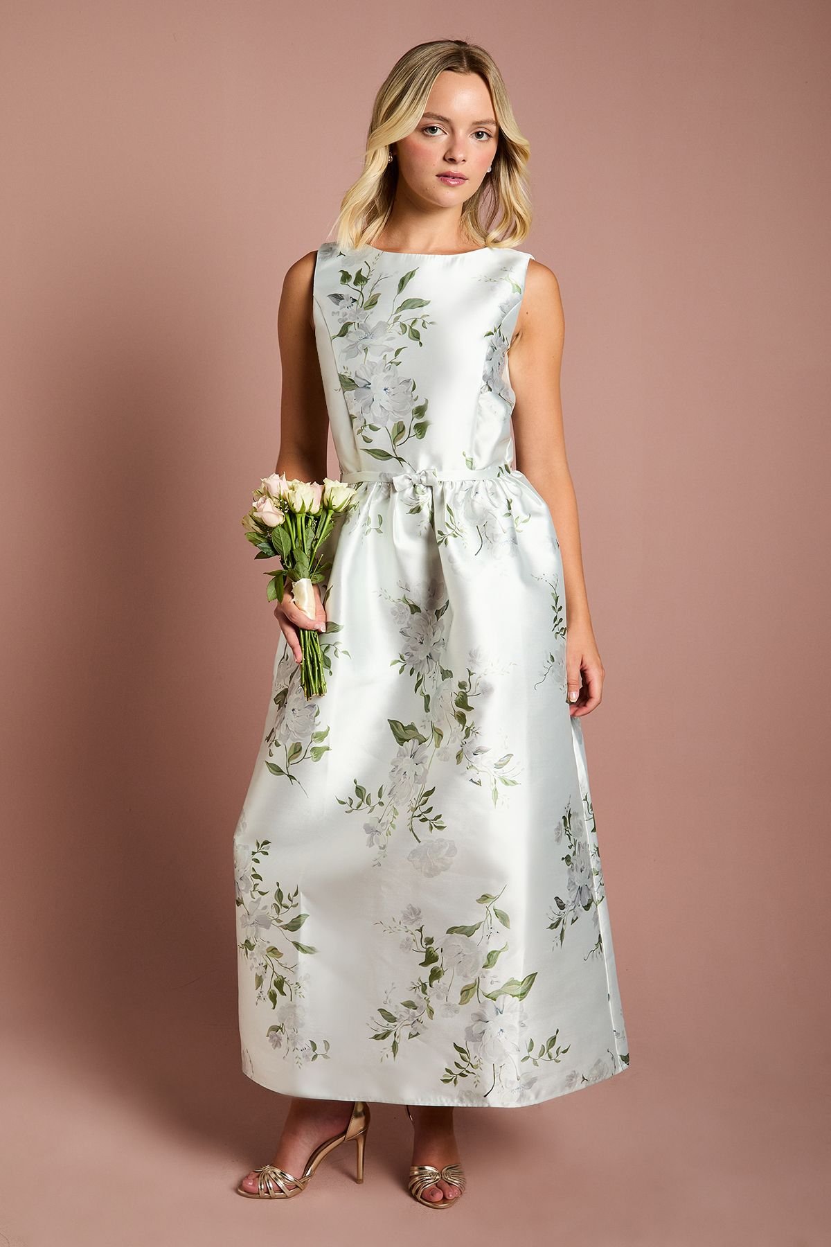 Coast Coast Women's Teen Twill Bow Floral Maxi Bridesmaid Dress in Sage - 2