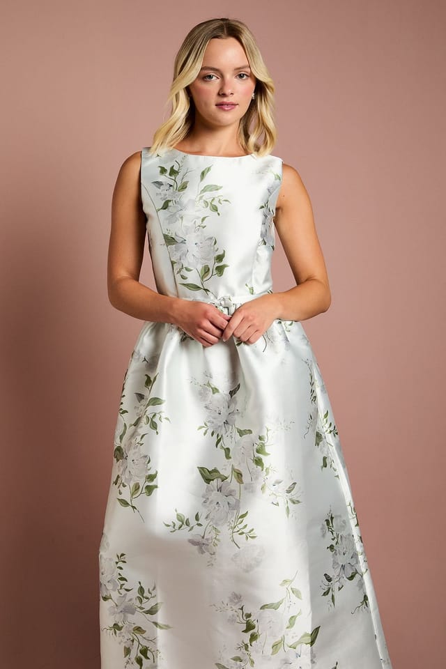 Coast Coast Women's Teen Twill Bow Floral Maxi Bridesmaid Dress in Sage - 2