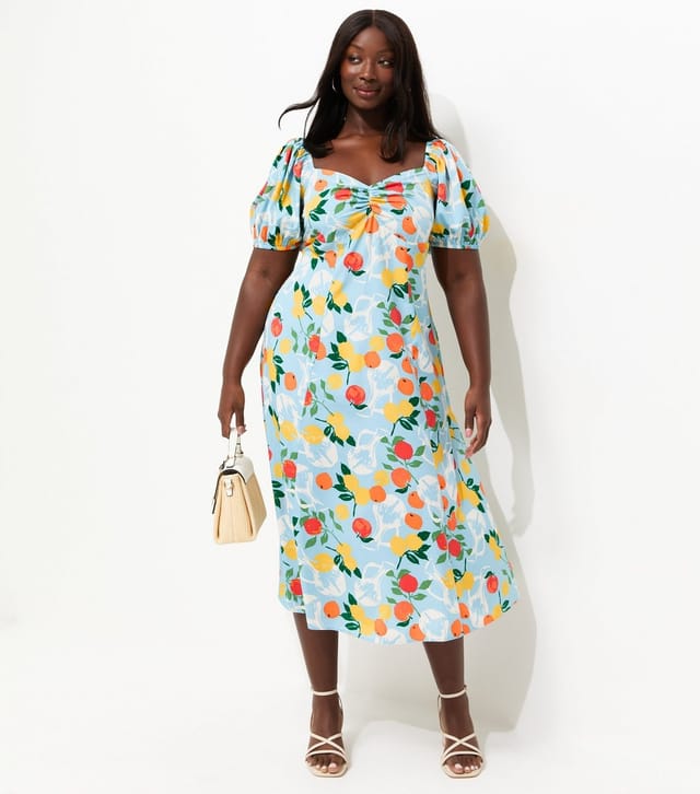 New Look Women's Plus Size Blue Fruit Print Crepe Midi Dress Curves New Look - 2