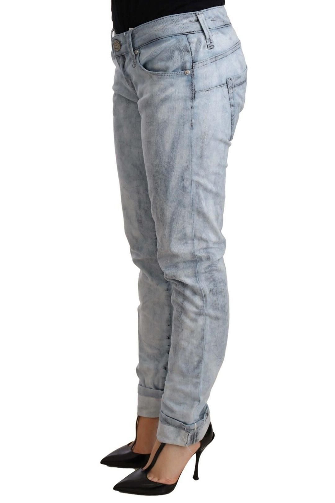 Acht Acht Women's Light Blue Washed Cotton Folded Hem Denim Trouser - 2