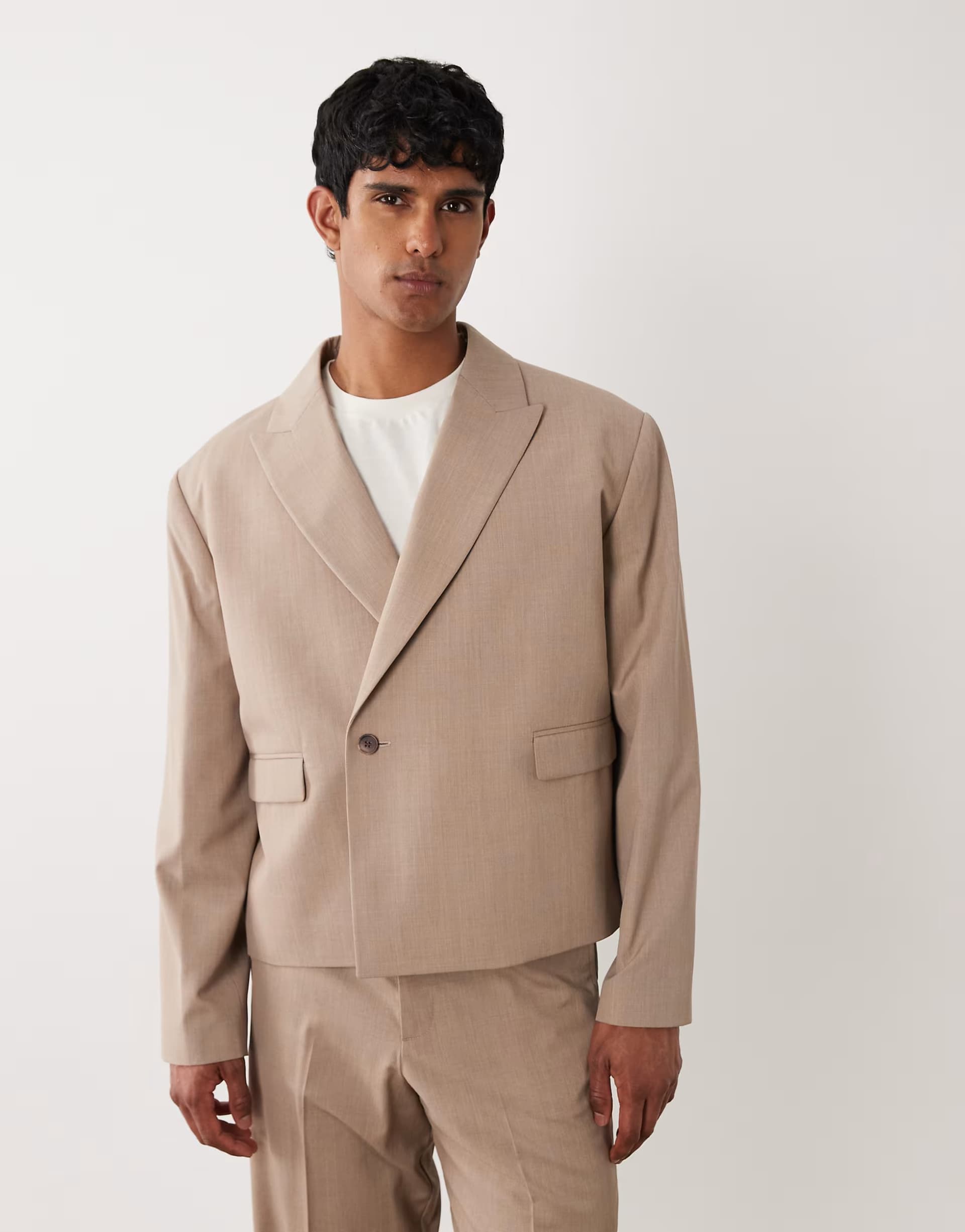 ASOS ASOS DESIGN boxy wrap suit jacket in camel