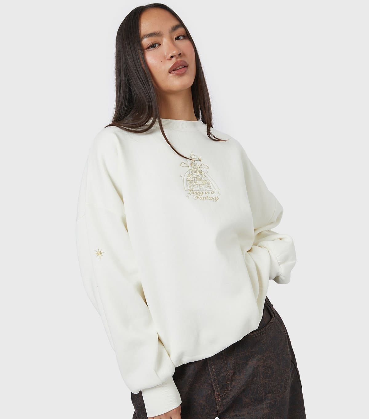 Skinnydip Women's White Disney Gold Living in a Fantasy Sweatshirt Skinnydip New Look