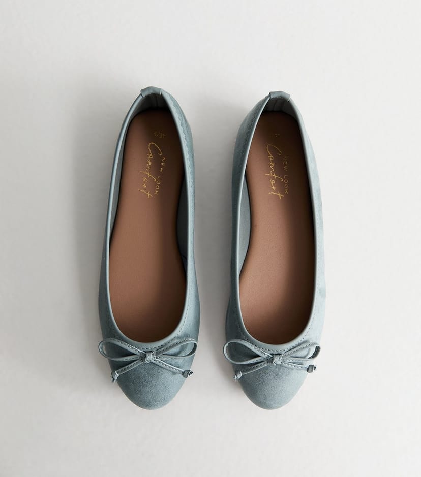 New Look Women's Light Blue Faux Suede Ballerina Pumps Vegan New Look - 1