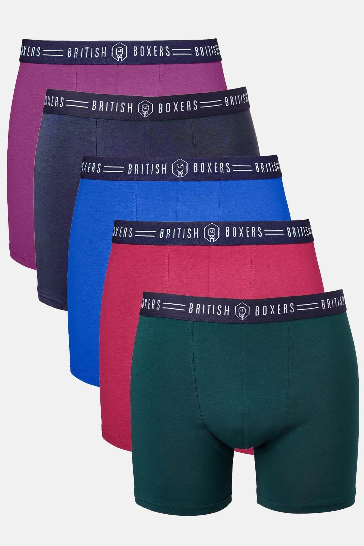 British Boxers British Boxers Men's Pack of Five "Bramble Blues" Stretch Trunks