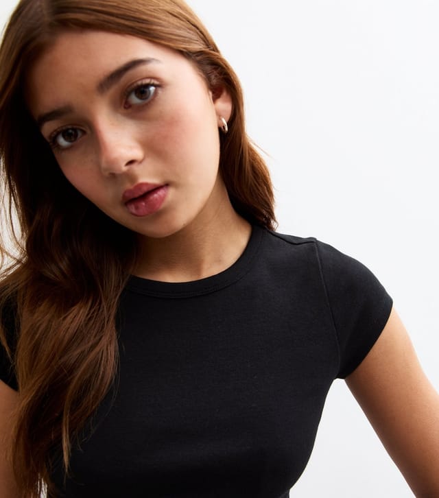 New Look Girls' Black Cap Sleeve Baby Tee Top New Look - 2