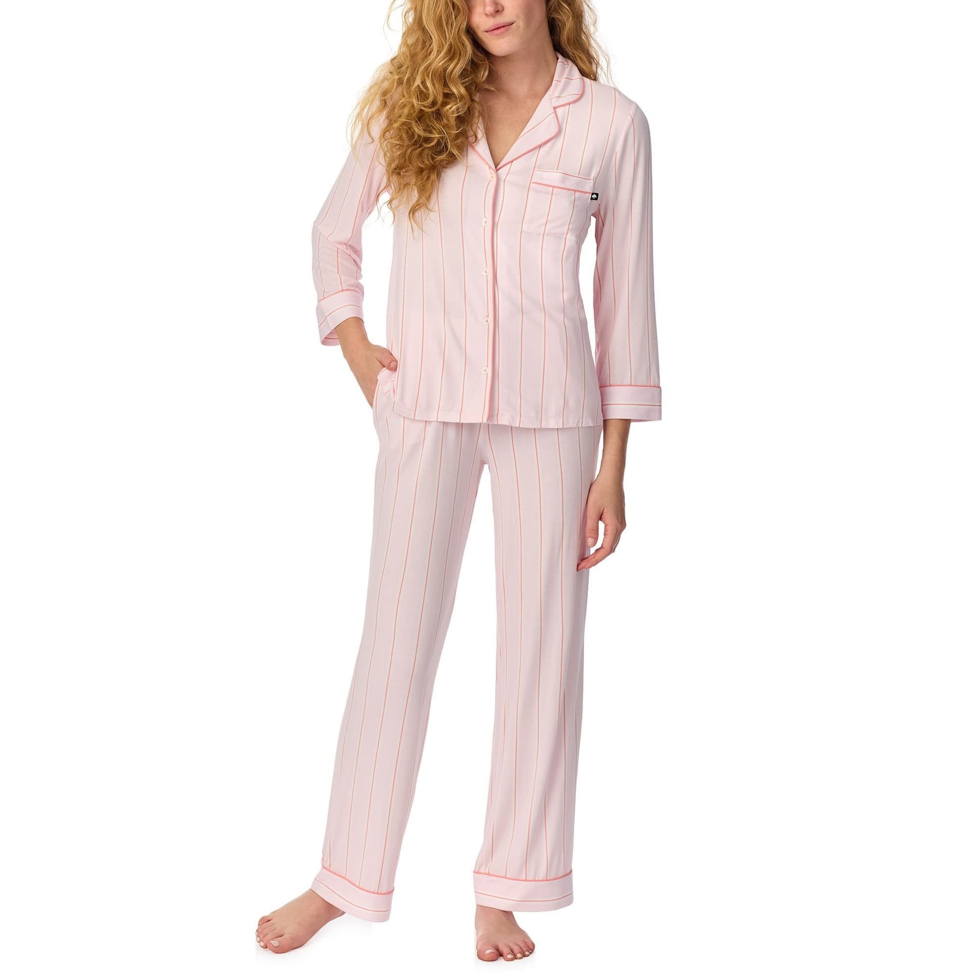 kate spade new york Kate Spade New York Women's 3/4 Sleeve Long PJ Set in Modal Jersey with Pink Stripes in Light Pink