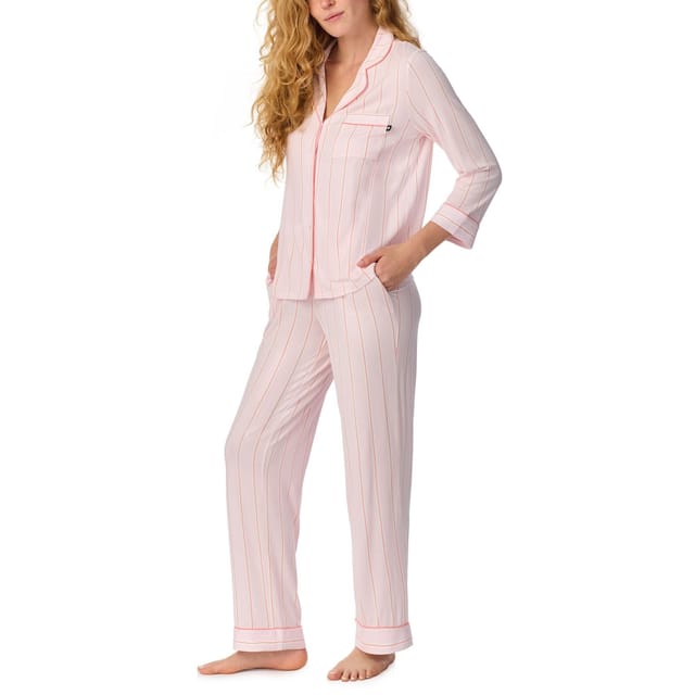 kate spade new york Kate Spade New York Women's 3/4 Sleeve Long PJ Set in Modal Jersey with Pink Stripes in Light Pink - 3