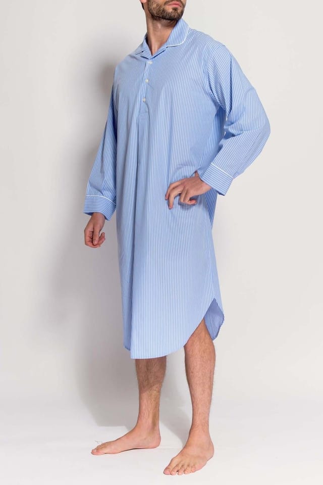 British Boxers British Boxers Men's "Sky Blue & White" Stripe Crisp Cotton Nightshirt in Light Blue - 3