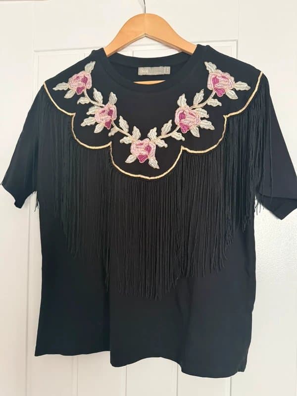 ASOS ASOS black floral tassel t-shirt size 10
