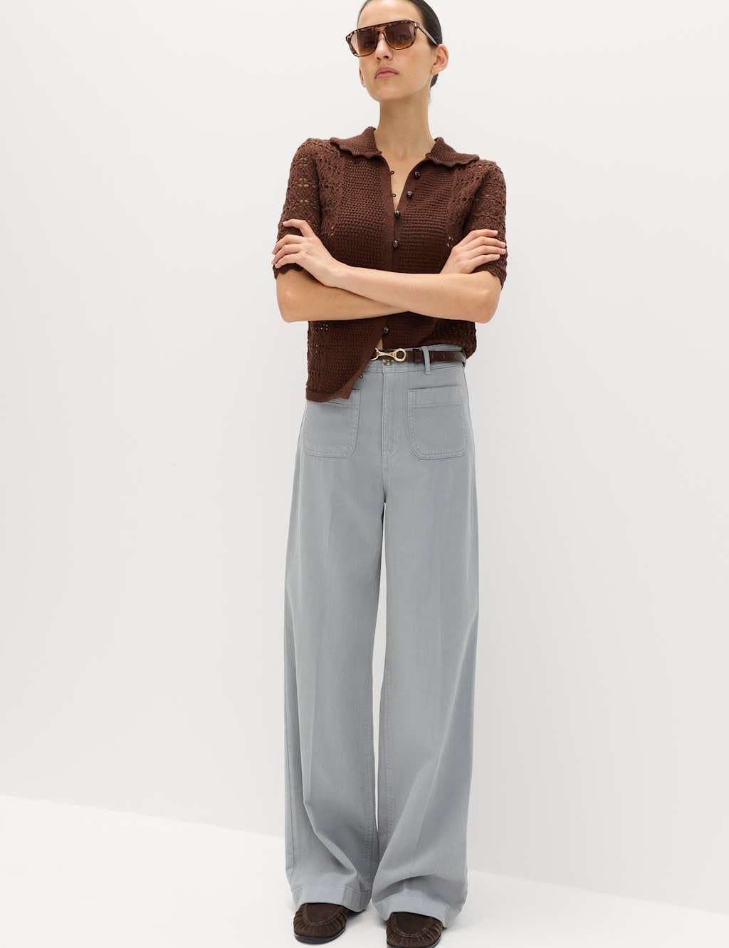 Marks & Spencer M&S Patch Pocket Straight Leg Trousers Soft Blue
