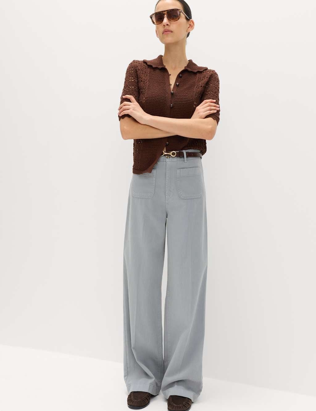 M&S Patch Pocket Straight Leg Trousers Soft Blue