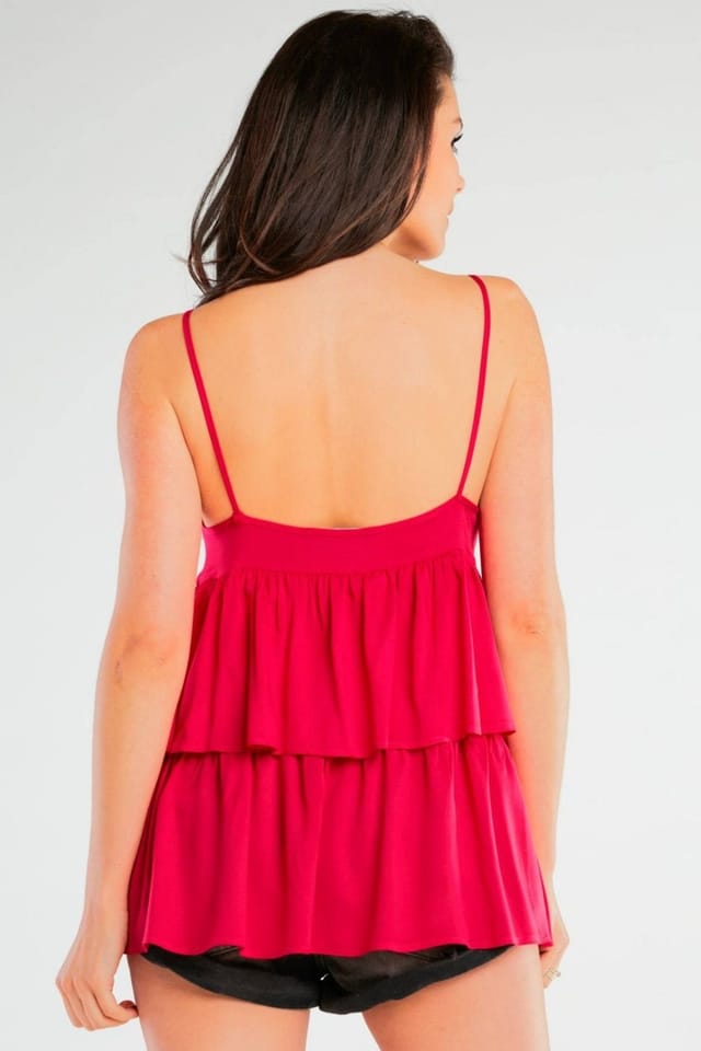 Love Lace Love Lace Women's Loose Viscose Blouse with Frill Back Straps in Cerise - 3