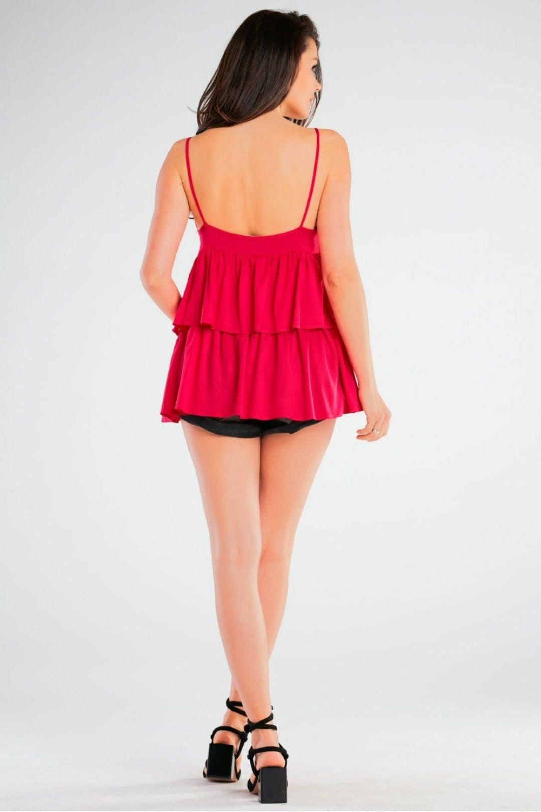 Love Lace Love Lace Women's Loose Viscose Blouse with Frill Back Straps in Cerise - 4