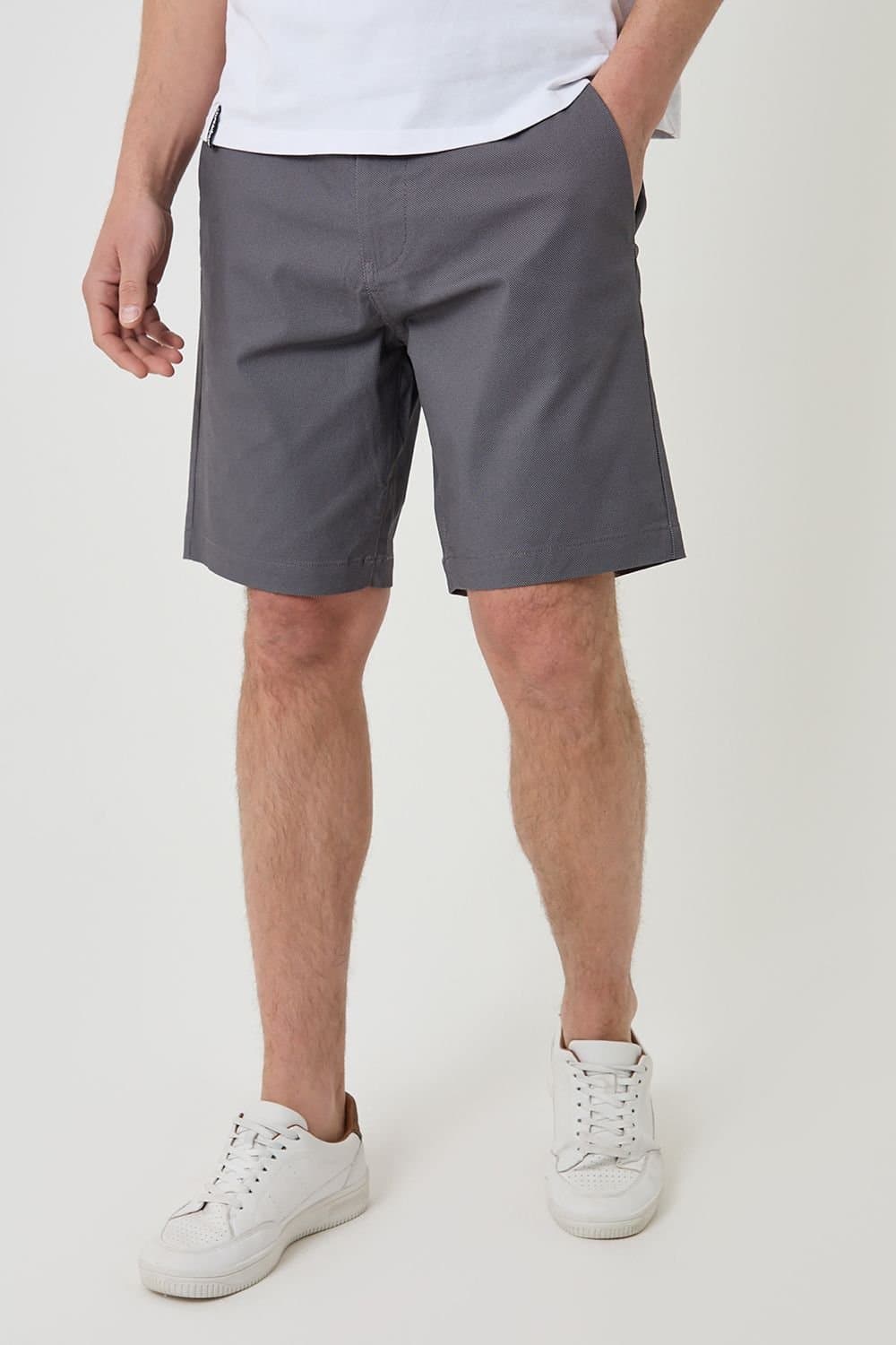 Threadbare Threadbare Men's Patterned Stretch Chino Shorts with Belt in Dark Grey