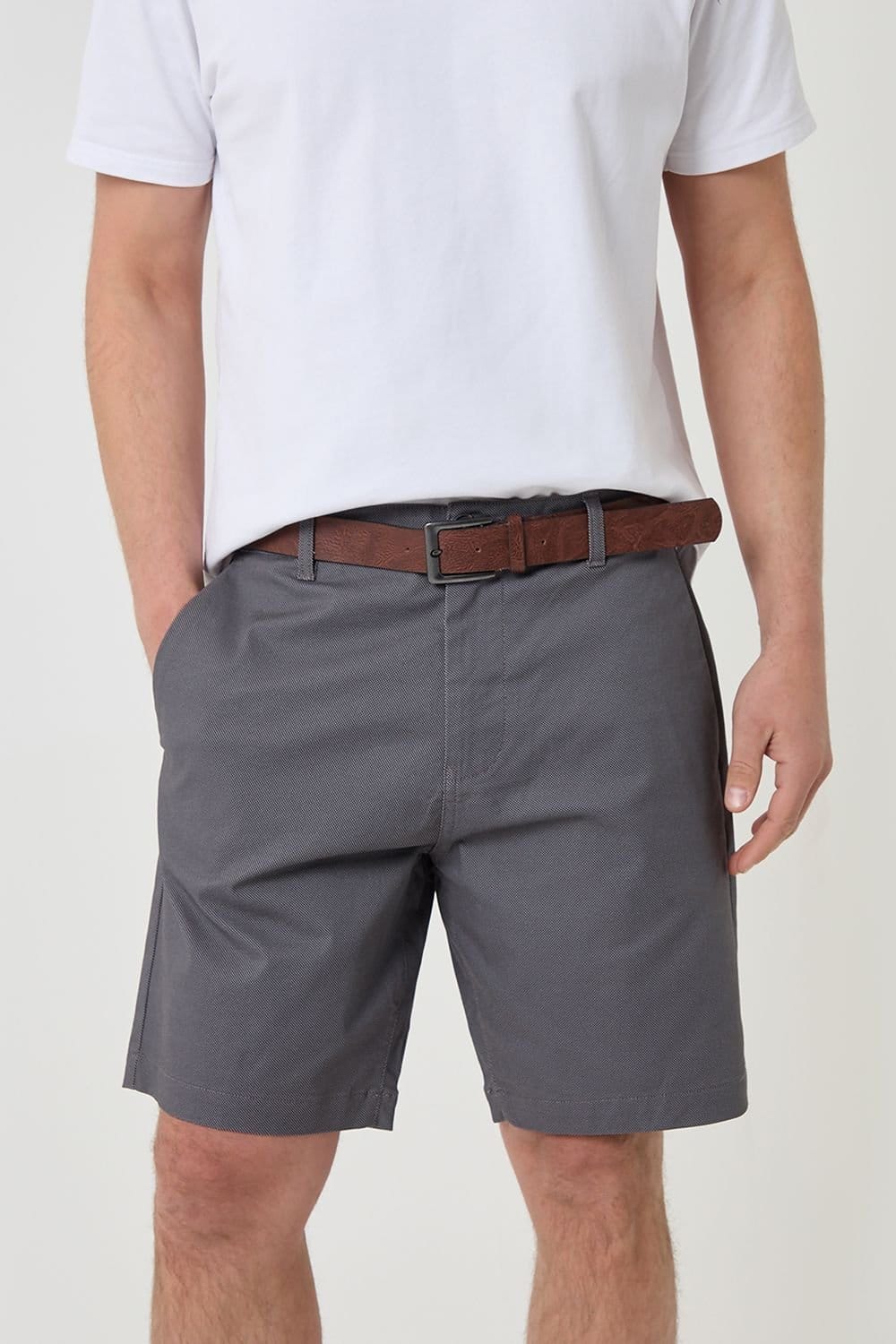 Threadbare Threadbare Men's Patterned Stretch Chino Shorts with Belt in Dark Grey - 4