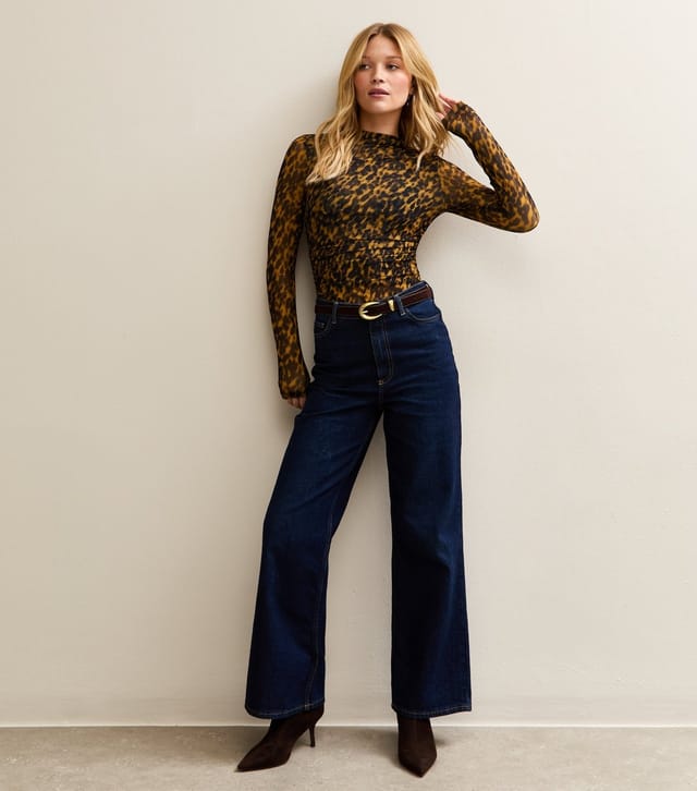 New Look Women's Brown Tortoiseshell Mesh Long Sleeve Bodysuit New Look - 3