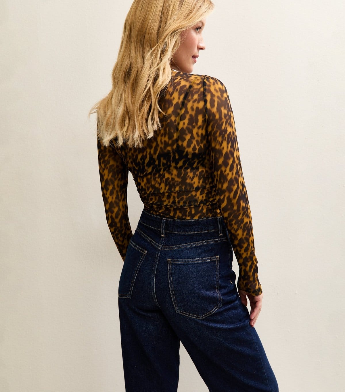 New Look Women's Brown Tortoiseshell Mesh Long Sleeve Bodysuit New Look - 4