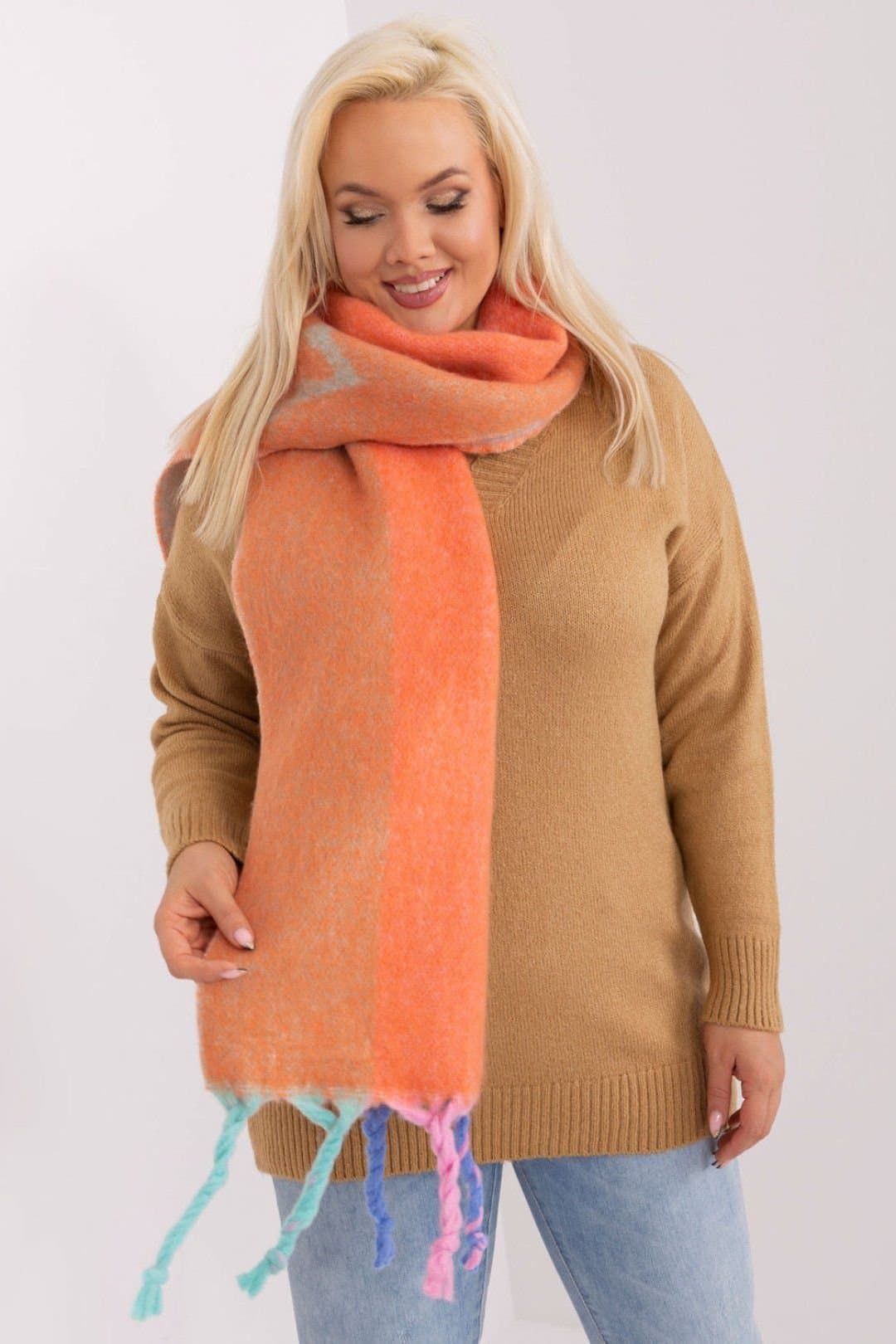Love Lace Love Lace Orange Striped Scarf with Tassels