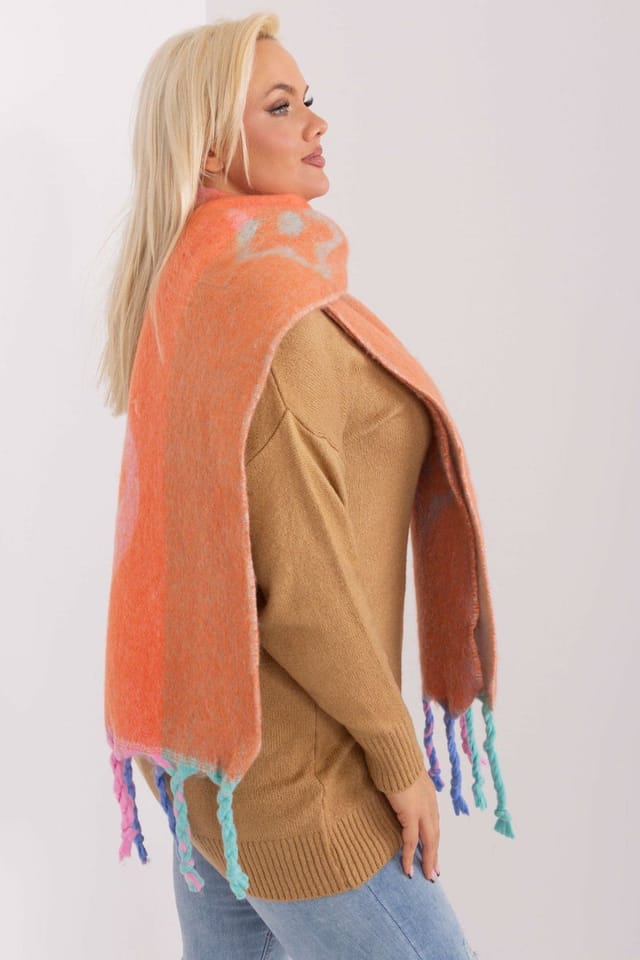 Love Lace Love Lace Women's Autumn Winter Decorative Striped Tassel Long Polyester Scarf in Orange - 2