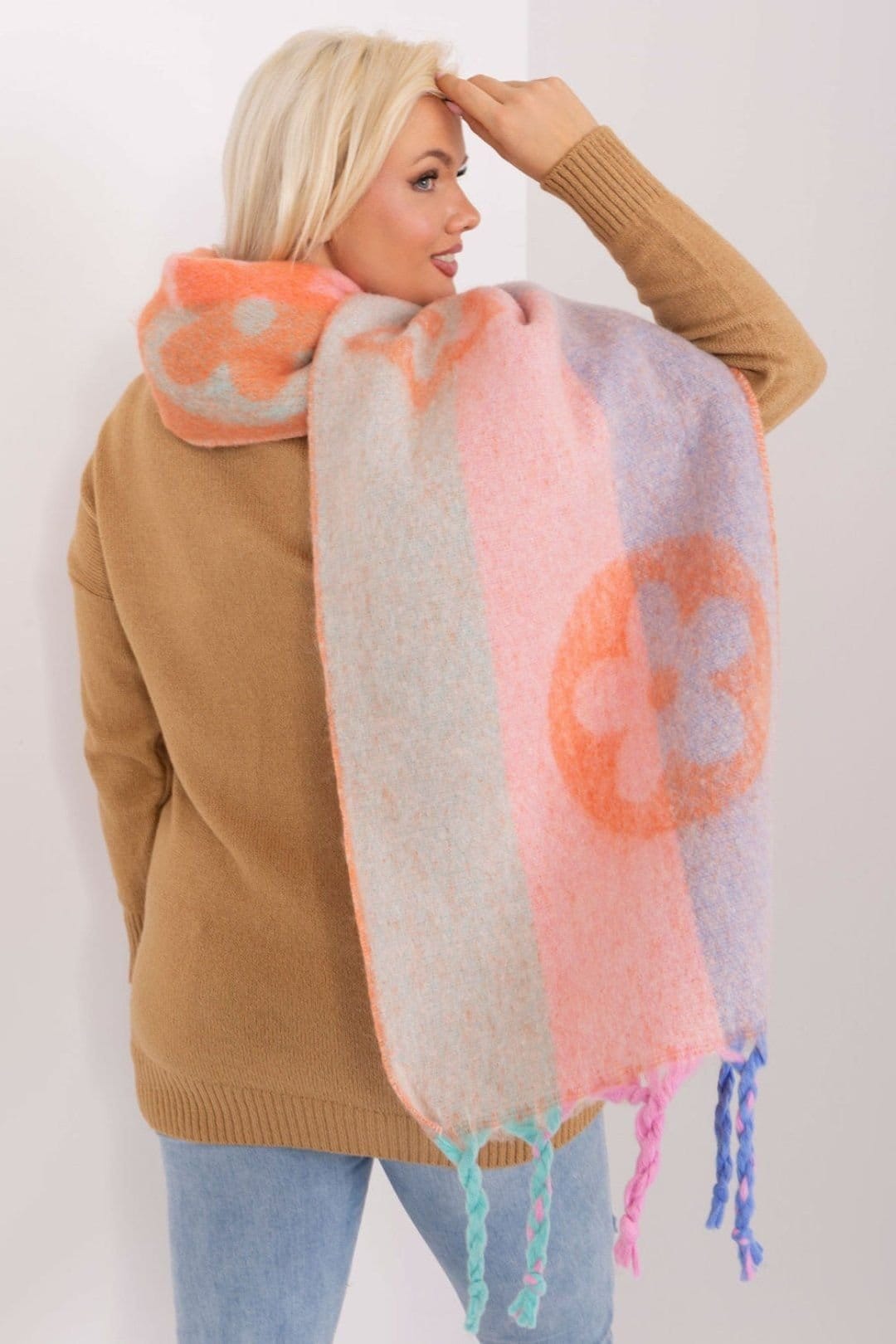 Love Lace Love Lace Women's Autumn Winter Decorative Striped Tassel Long Polyester Scarf in Orange - 4