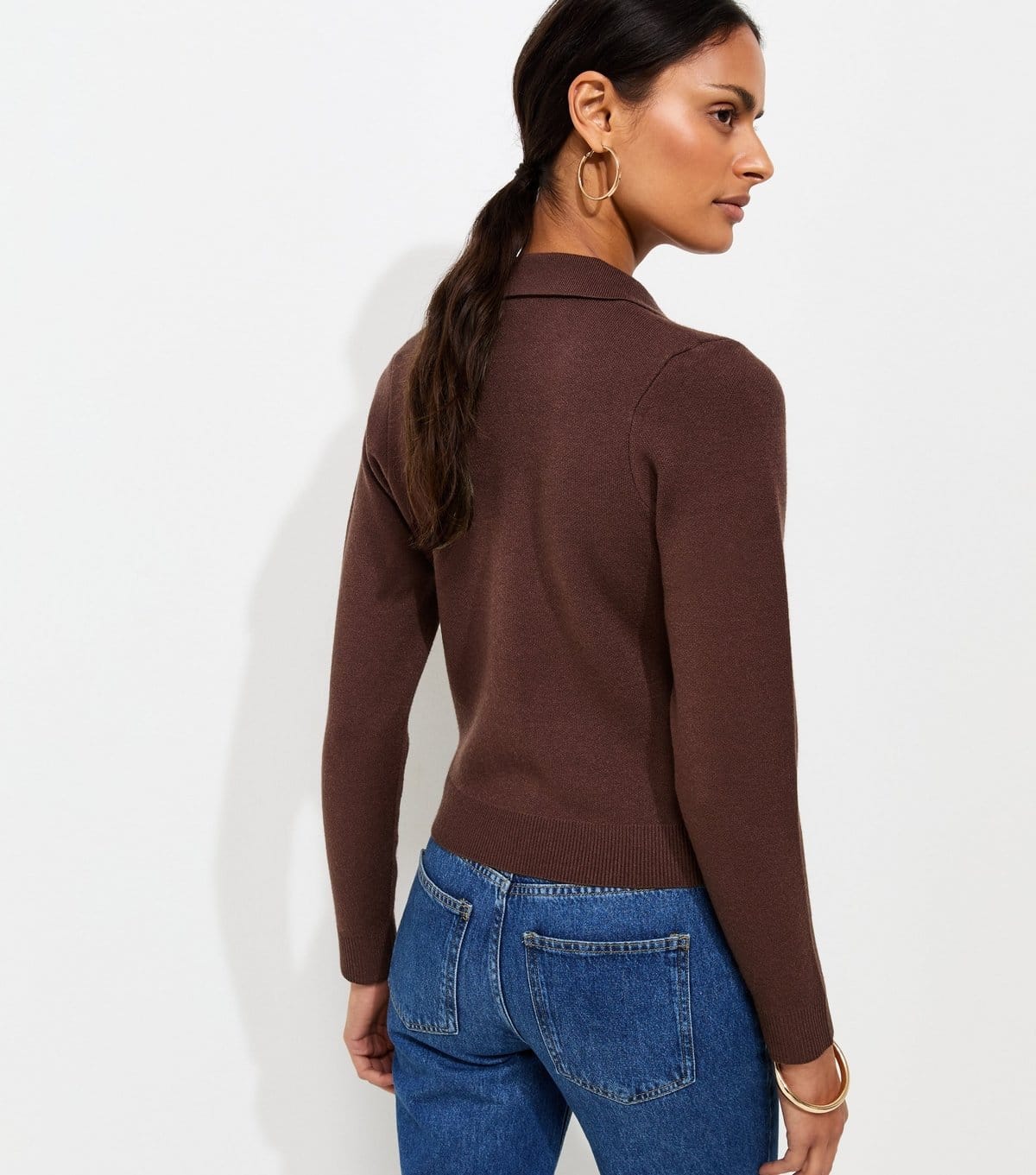 New Look Women's Dark Brown Compact Knit Collared Cardigan New Look - 4