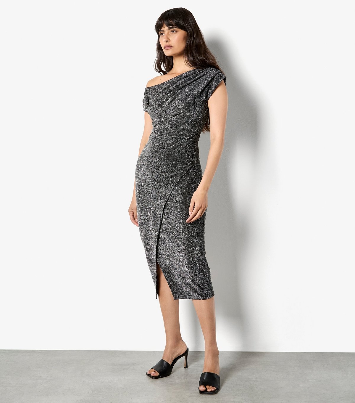 Apricot Women's Silver Drape Shoulder Wrap Midi Dress Apricot New Look - 2