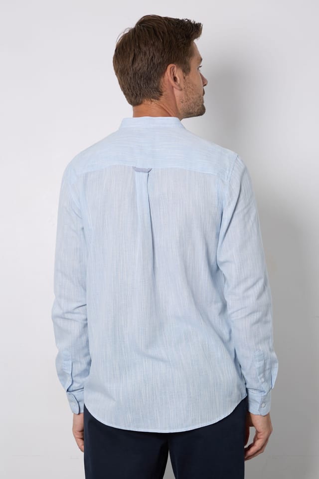 Maine Maine Men's Light Blue Textured Grandad Long Sleeve Shirt - 3